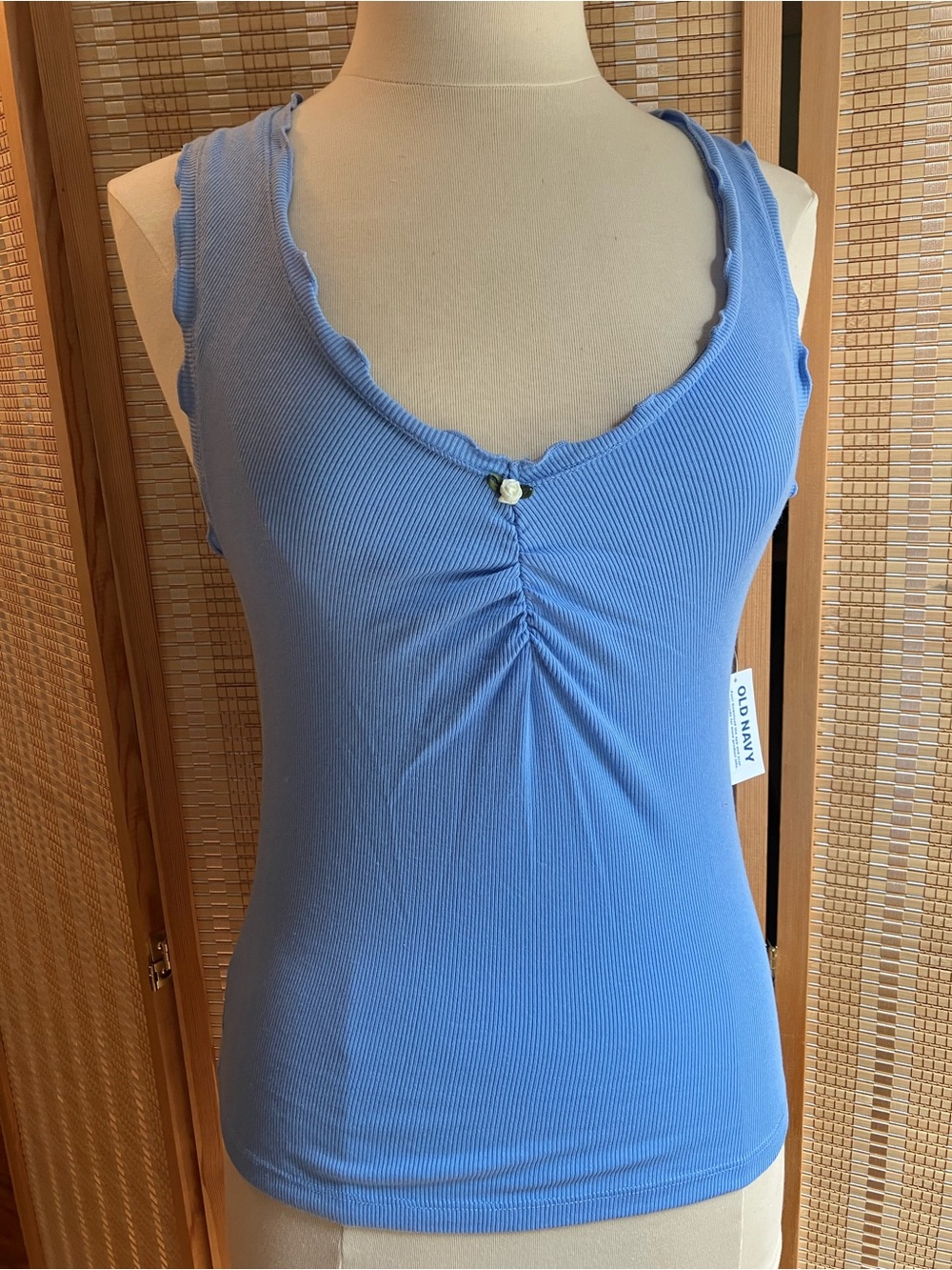 Old Navy Baby Blue Ribbed Tank with Front Ruching